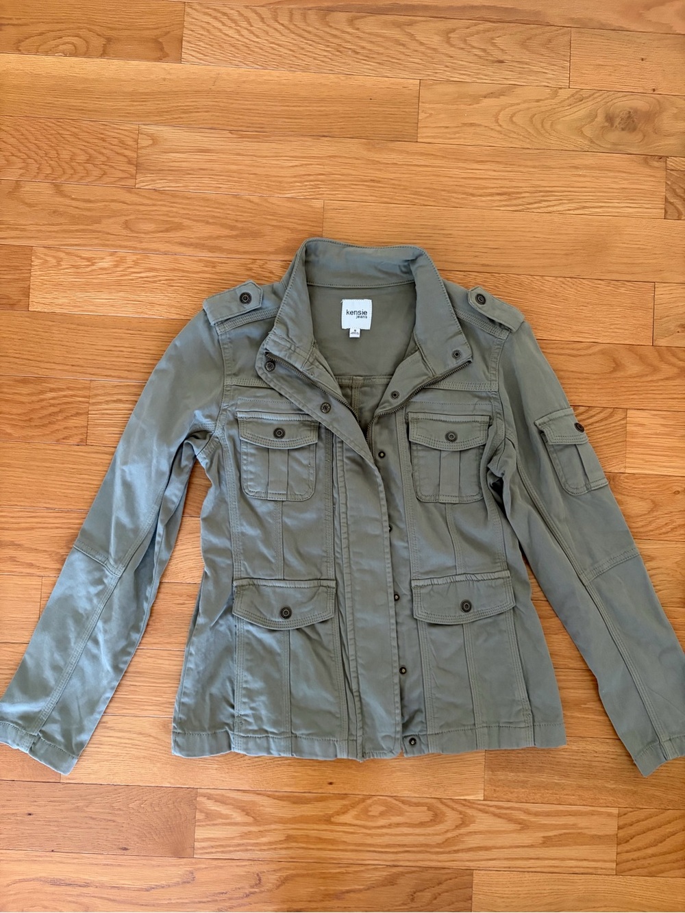 kensie Olive Green Utility Jacket with Multiple Pockets